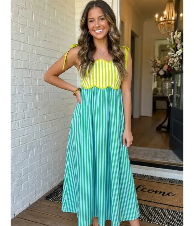 Striped Patchwork Midi Dress
