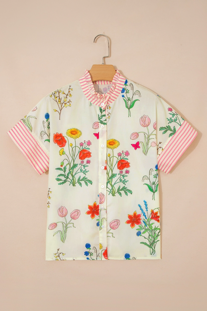 Floral Striped Printed Button Top - Image 2