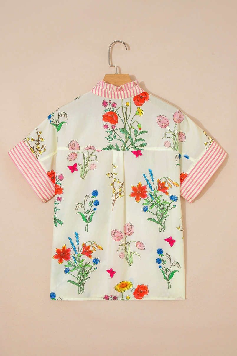 Floral Striped Printed Button Top - Image 3