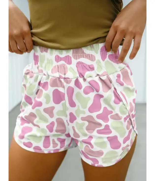 Camouflage Shirred High Waist Athleisure Shorts